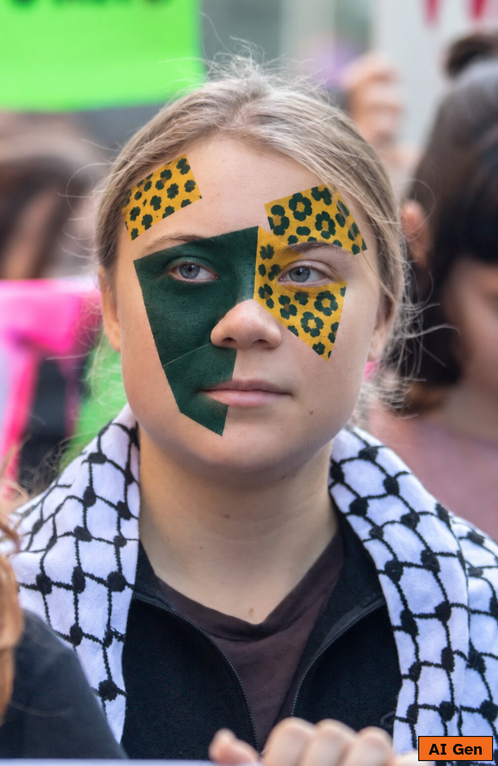 The third face wearing Ghostyle 3, the same shapes in a leopard pattern, no longer matched.
