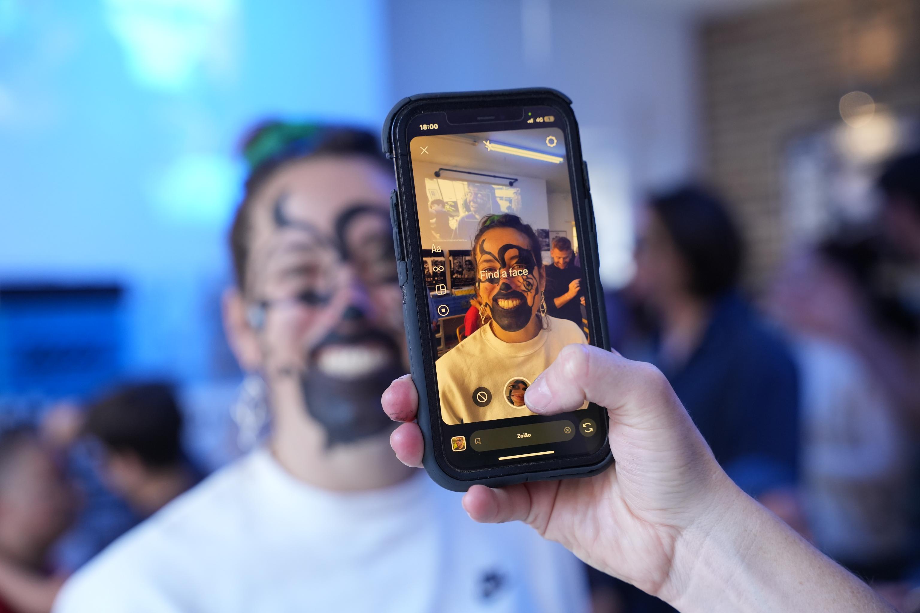 A phone camera app failing to find the painted face